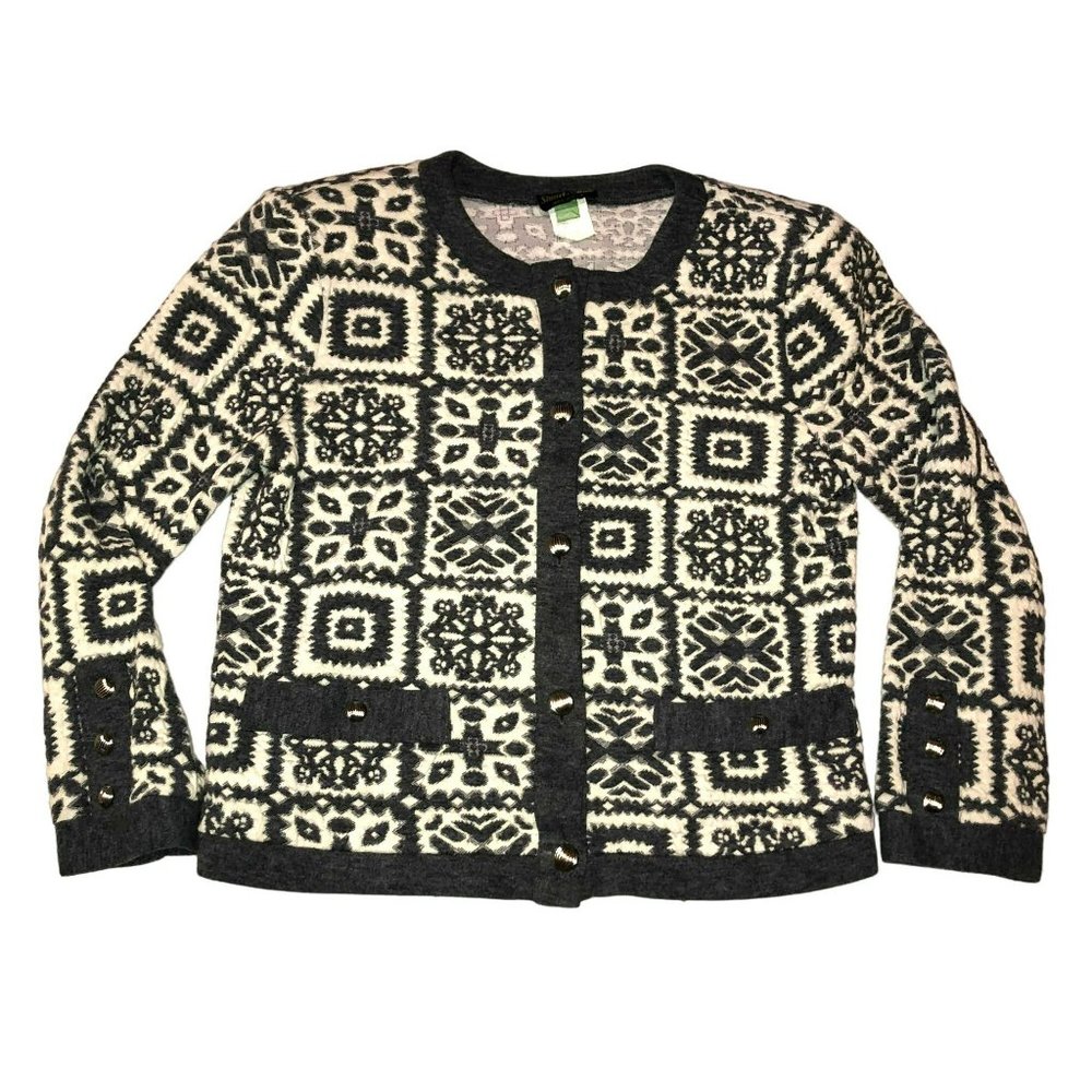 Vtg Stuart Alan Petites Cardigan Sweater Size 10 Gray White USA Made Womens